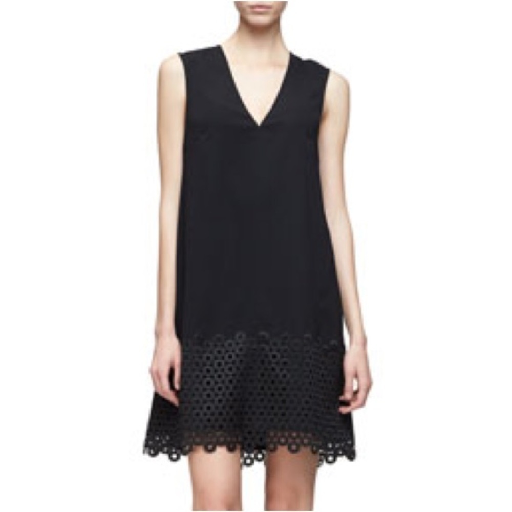 Lela Rose Lace Hem Tunic Dress V Neck Sheath Loose Black Sz 6